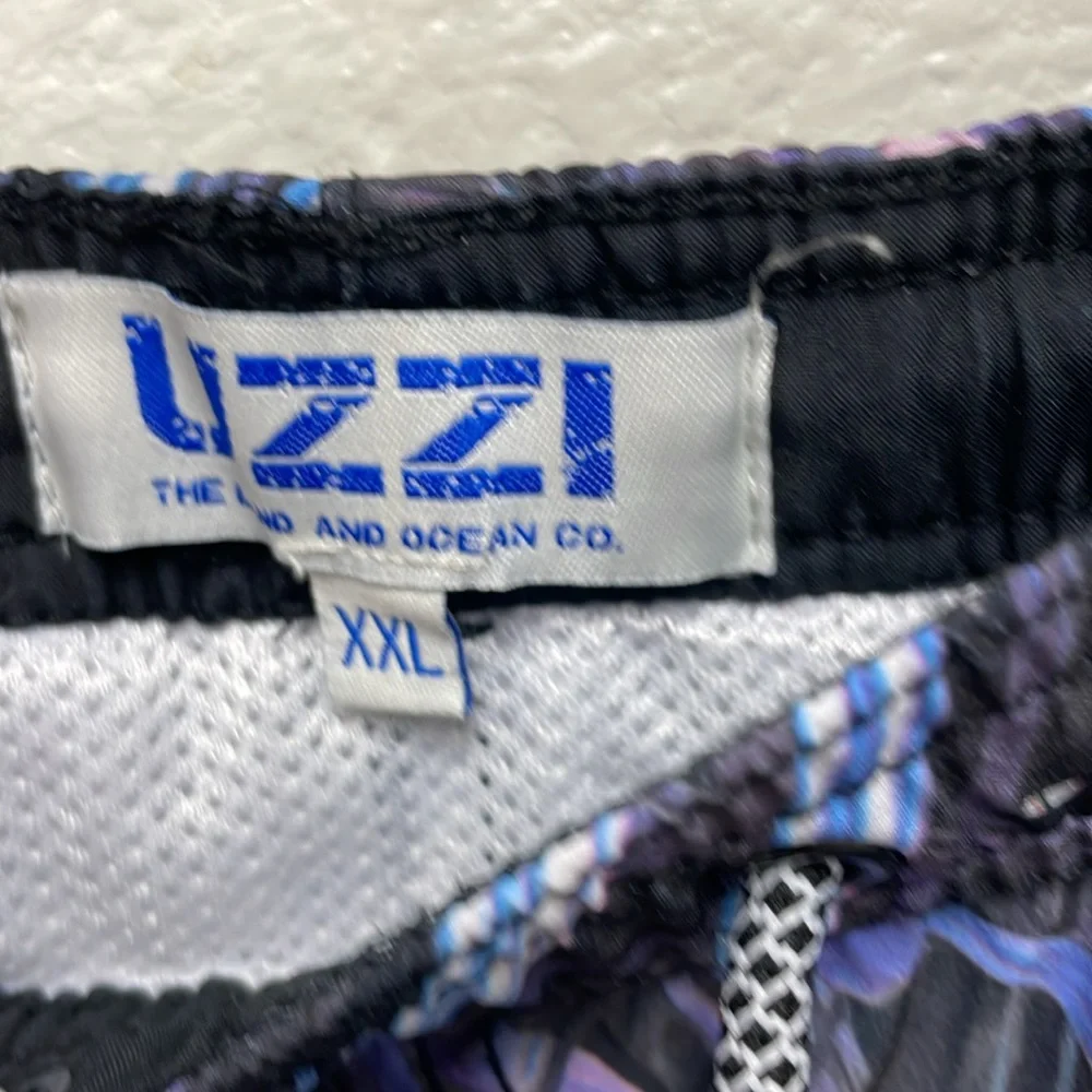 UZZI Men’s XXL Blue and Purple Plant Leaves Tropical Swim Shorts Trunks